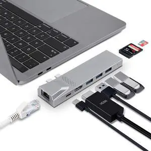 USB C Hub for MacBook, 8-in-1 Docking Station Adapter with 4K HDMI, Gigabit Ethernet, 3 USB 3.0 Ports, 100W PD, SD/MicroSD Card Reader, Thunderbolt 3, USB-C Ports, Compatibility with MacBook Pro/Air