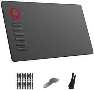 Drawing Tablet, VEIKK A15 10x6 inch Drawing Pad with 12 Shortcut Keys, 8192 Levels of Pressure and Battery-Free Pen, 20 Additional Nibs, Graphic Tablet for Win/Mac/Linux/Android OS (Red)