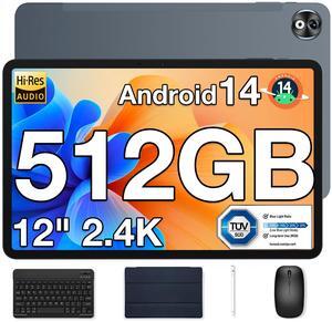 12 inch Tablet with Keyboard,Helio G99 Gaming Tablet,10800mAh Battery,Android 14 Tablets,20GB RAM+512GB ROM(2TB TF) 2.4K FHD IPS Touch Screen,Quad Speakers/BT 5.0/GPS/18W Fast Charge/7.6mm Slim