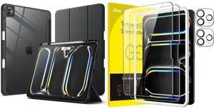 JETech iPad Pro 13-Inch M4 (2024) Clear Back Case and Screen Protector with Camera Lens Protector Bundle