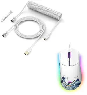 Womier Coiled Keyboard Cable - Detachable Aviator Coiled Cable Wired Gaming Mouse,White RGB Anime Gamer Mouse