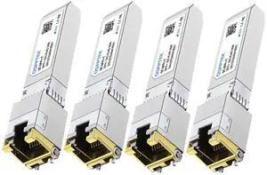 4Pack 10GBASE-T SFP+ to RJ45 Copper Module Mini-GBIC Transceiver for Cisco SFP-10G-T-S, Ubiquiti UF-RJ45-10G , Netgear, Mikrotik, D-Link, Supermicro, TP-Link, Linksys, CAT6A/CAT7, up to 100FT(30M)