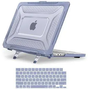 MOSISO Compatible with MacBook Pro 14 inch Case 2025-2021 M5 M4 M3 M2 M1 A3434 A3112 A3185 A3401 A2918 A2992 A2779 A2442,Honeycomb TPU Bumper Hard Case with Fold Kickstand&Keyboard Skin, Lavender Gray