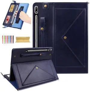 Dteck Galaxy Tab S10 Ultra Case,Galaxy Tab S9 Ultra 2023/S8 Ultra 2022 Case,Business PU Leather Folio Stand Protective Cover with S Pen Holder Card Slots Shoulder Hand Strap Wallet Bag Case,Blue