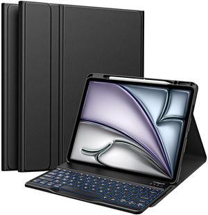 MoKo for iPad Air 13 Inch Case with Keyboard (M3 2025/M2 2024), iPad Pro 12.9 inch (5th/6th Gen) Keyboard Case with 7 Colors Backlit, Pencil Holder, Multi-Angle Detachable Bluetooth Keyboard Off-Black