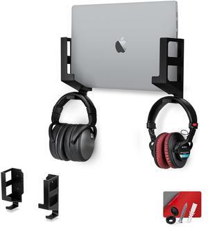 BRAINWAVZ Laptop Wall Mount and Headphone Hanger Holder, Adhesive & Screw-in, 3" Wide for Modem, Router, Mesh, TV Cable Box, Network Switch & More, Black