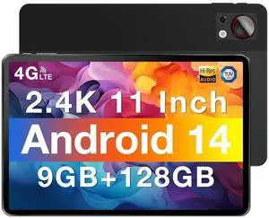 DOOGEE T30SE Tablet, 2.4 K 11 Inch Android14 Tablet with 9GB RAM+128GB ROM+1TB Expand, Octa Core Processor, 8580mAh, Dual 13MP Camera, 4 Speakers, 5G WiFi+4G LTE, BT5.0, GPS, Black
