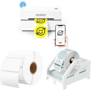 MUNBYN 130B Bluetooth Thermal Label Printer+2.25 x 1.25 Direct Thermal Labels White Thermal Printer Labels+White Label Holder