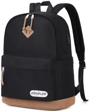abshoo Plain Big Student Backpack For School Men Middle High School Backpacks Teen Boys Bookbag Travel Daypack (Black)