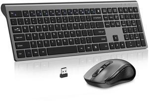 Wireless Keyboard Mouse Combo,2.4Ghz USB Full Size Cordless Computer Silent Keyboard and Ergonomics Mouse, Scissor Switch Keys, Fn Lock, for Laptop PC Chromebook and Windows 11/10/7/XP - Grey