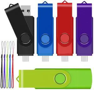 AreTop 64GB USB C Thumb Drive Dual USB 2.0 Flash Drive 64GB USB Drive Swivel Design 2-in-1 Portable Type-C Memory Stick for Android Smartphone, Computers, MacBook, Tablets, PC, 5 Pack
