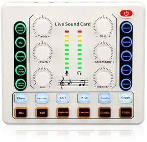 Live Sound Card, Mini Sound Mixer Board for Live Streaming, Podcast Microphone Sound Card with Multiple Sound Effects, PC External Sound Card, Voice Changer Sound Card for Podcasting Gaming Recording