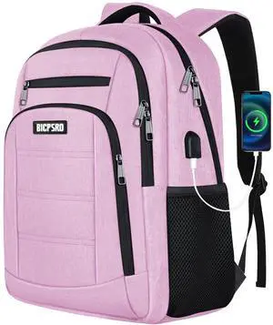 Backpack for Women, School Backpack for Girls, Work Business Back pack with USB Charging Port,Water Resistant College Computer Bookbag Fits 15.6 Inch Laptop,Back Pack,Mochilas Pink