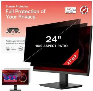bersem 2 Pack 24 Inch Computer Privacy Screen for 16:9 Ratio Monitors, Anti-Glare, Blue Light Filter, Removable, UV-Blocking