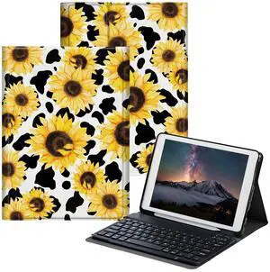 BPQOJB for iPad 10th Generation Case with Keyboard for iPad Case 10th Generation 10.9 inch 2022 with Detachable Wireless Keyboard & Adjustable Stand Protect Tablet Cover - Sunflower Cow Print