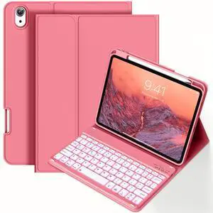 BQDIYOO Case for iPad 11th/10th Generation with Keyboard, 11-inch A16 & 10.9 inch 7 Colors Backlit Wireless Bluetooth Keyboard Case with Pencil Holder, Cover for iPad 11/10 Gen 2025/2022, Red