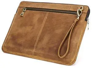 Contacts Cowhide Leather 14.2" Slim Laptop Case 14" x 10" Briefcase Compatible with MacBook Pro 14" Large Document Bag Notary Bag