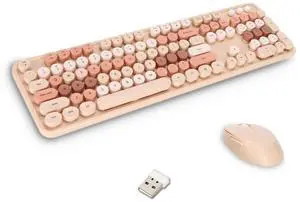 Keyboard Mouse Sets, 104 Keys Ergonomic Keyboard Mouse Kit, Cute Desktop Game Fingerboard Mouse Kit Fit for Home Office Work Gaming(Sweet Milk Tea)