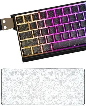 PBT keycaps,Black Topographic keycaps 60 75 Percent,Lines Backlit,Shine Through keycaps Bundle with White Topographic Mouse pad(35.4x15.7in)