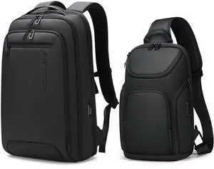 FENRUIEN 15.6" Business Laptop Backpack With 11" Crossbody Sling Bag, Commute Backpack With Largr Tablet Shoulder Backpack