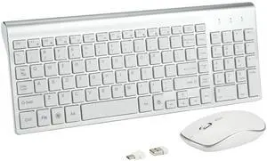 Wireless Keyboard and Mouse Combo with USB C & USB A Receiver-Full Size Type c Keyboard and Mouse (Silver)