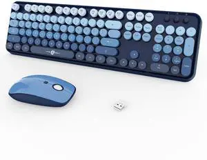 FOPETT Wireless Keyboard and Mouse Combo, 104 Keys Full-Sized 2.4 GHz Round Keycap Colorful Keyboards, USB Receiver Plug and Play, for Windows, Mac, PC, Laptop, Desktop (GradientBlue)