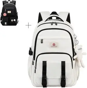 Hidds Laptop Backpack Black + School Backpack Beige School College Backpacks Teens Girls Boys Bookbags Women