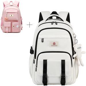 Hidds Laptop Backpack Pink+ College Backpacks Beige Lightweight School Bag Large Women Bookbags