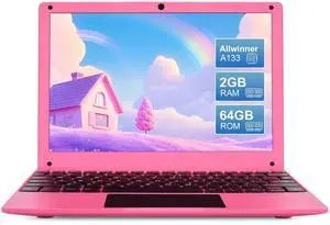 ZHAOHUIXIN Mini Android 12 Laptop Computer, Portable Small Netbook with Allwinner A133 CPU Android 12 OS 2GB RAM 64GB EMMC HD IPS Screen 1280x800 0.3MP Camera(Pink)