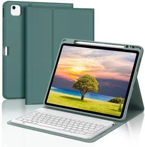 for iPad Air 13 inch Case with Keyboard (M2) 2024 (M3) 2025, Magnetically Detachable Wireless Bluetooth Keyboard, Stain Proof Smart Protect Cover, Auto Sleep/Wake Up, Long Battery Life, Dark Green