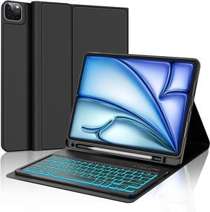 Keyboard Case for iPad Air 13-inch (M2) 2024 / iPad Pro 12.9-inch 2018-3rd/2020-4th/2021-5th/2022-6th Gen, Backlit Detachable Bluetooth Keyboard, Slim Folio Smart Case with Pencil Holder, Space Black