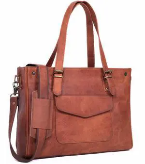 Genuine Leather Laptop Bag for Women - Large Brown Work Tote, Messenger Bag, and Briefcase with Laptop Compartment & Zipper - 16-inch Womens Leather Computer Bag Fits 15.6-inch Laptop