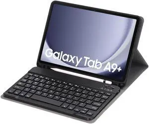 Slim Candy Colors Keyboard Case Compatible with Samsung Galaxy Tab A9 Plus 11 Inch 2023 Model (SM-X210/X216/X218) with S Pen Holder, Mutil Angles Stand Cover Detachable Wireless Keyboard (Black)