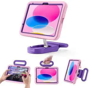 Kids Case for iPad (A16) 11th/10th Gen 10.9'' 2025/2022,Adjustable Portrait/Landscape Stand/Drop Proof with Handle,Child Friendly Case for iPad Air 11 (M3/M2) 2025/2024 (Pink)