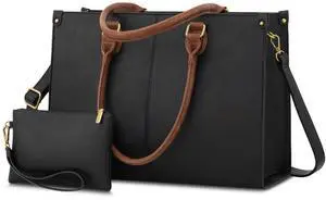 LOVEVOOK Laptop Bag for Women,15.6 Inch Laptop Tote Work Bags for Women, Vintage Leather Computer Bag Large Capacity Office Briefcase, Business Handbag Shoulder Bag 2PCs