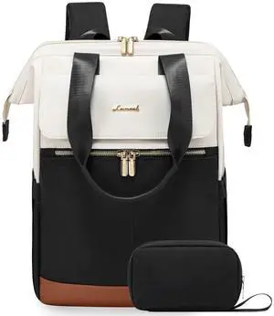 LOVEVOOK Laptop Backpack for Women, 15.6 Inch Work Laptop Bag with USB Port, Fashion Teacher Nurse Backpack Purse, Waterproof Travel Computer Backpack with Organizer Bag, 2PCS, Beige-Black