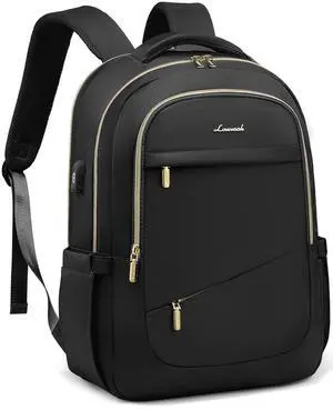 LOVEVOOK Laptop Backpack for Women, Black Business Travel Backpacks with USB Port, Water Resistant Work Teacher Computer Bag, Stylish Daypack, Fits 15.6" Laptop