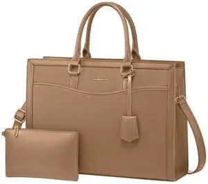 LOVEVOOK Laptop Tote Bag for Women, Office Work Bag Briefcase fit for 15.6 inch Laptop, Large Capacity Teacher Computer Bag Handbag Light Brown,2pcs Set