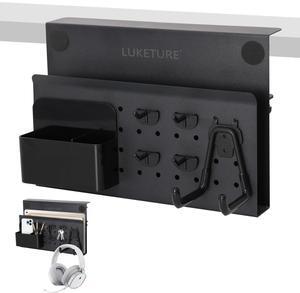 LUKETURE Desk Side Storage, No Drill Laptop Side Desk Mount, Steel Hanging Organizer, with Pegboard Accessories, Clamp on Laptop Holder for Office and Home, Fits Flat Edge Tables 0.3" to 2.8"