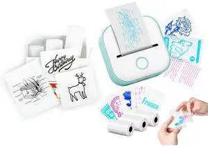 Memoking T02 Sticker Printer and White Sticky Papers - Print Pods Portable Thermal Inkless Sticker Maker Machine