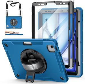 Case for iPad Air 11 M3 2025 & M2 2024: Cover for iPad Air 5th & 4th Generation 10.9 Inch (2020/2022) with Screen Protector- Stand- Handle- Shoulder Strap- Pencil Holder- Blue