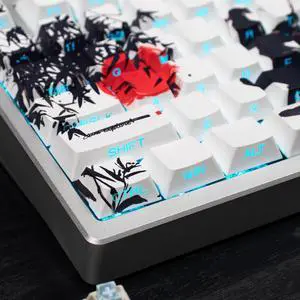 White Keycaps - Shine Through Side Print Cherry keycaps,131 Keys Double Shot PBT Keycaps, Ink Painting Keycap Set for 60/65 /75/100 Cherry Gateron Mx Mechanical