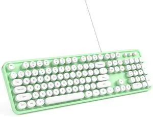 MOWUX Computer Keyboard Wired, Plug and Play USB Retro Round Typewriter Keyboard, Full Size Wired Keyboard with Foldable Stands for Laptop and Office PC- Green&White Colorful