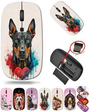 maizi Wireless Mouse Slim for Computer Chromebook Notebook, Wireless Mice Slim MKADAU Doberman Pinschers 2.4G USB Receiver Portable American-Made Product