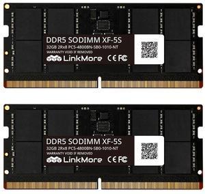 LinkMore DDR5 SODIMM 64GB (2x32GB) 4800MHz (PC5-38400) Laptop Memory Module Ram (CL40, Non-ECC Unbuffered, 1.1V, 262 Pin)
