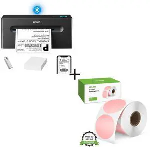 Nelko Thermal Label Printer Black, 150mm/s USB Thermal Shipping Label Printer for Shipping Packages, with 2 Inch Pink Circle Thermal Stickers Labels 750 Labels/Roll