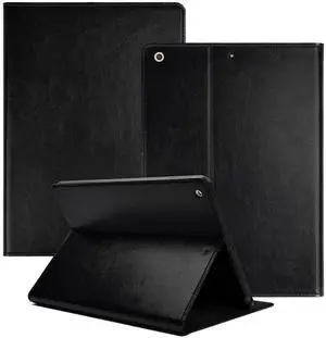 NANRUIL for Ipad Case 10.2-inch 9th/8th/7th Gen Genuine Leather Cover Protective Shell for 2021/2020/2019,Auto Wake/Sleep.Classic Black