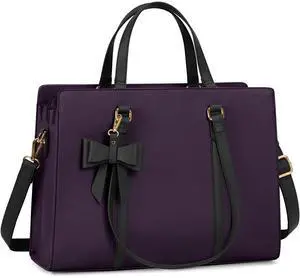 Laptop Bag for Women 15.6 inch Laptop Tote Bag Waterproof Leather Computer Bag Large Lightweight Briefcase Professional Business Office Work Bag, Dark Purple with Black