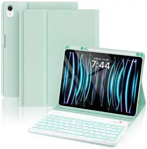 Compatible with iPad Air 11 inch M2/ 10.9'' Air 5th 4th/ Pro 11 4th/3rd/2nd/1st Gen Case with Keyboard - 7-Color Backlit Wireless Detachable Folio Cover with Pencil Holder for iPad Air 6/5/4 - Green