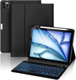 Compatible with iPad Air 11 inch M2/ 10.9'' Air 5th 4th/ Pro 11 4th/3rd/2nd/1st Gen Case with Keyboard - 7-Color Backlit Wireless Detachable Folio Cover with Pencil Holder for iPad Air 6/5/4 - Black